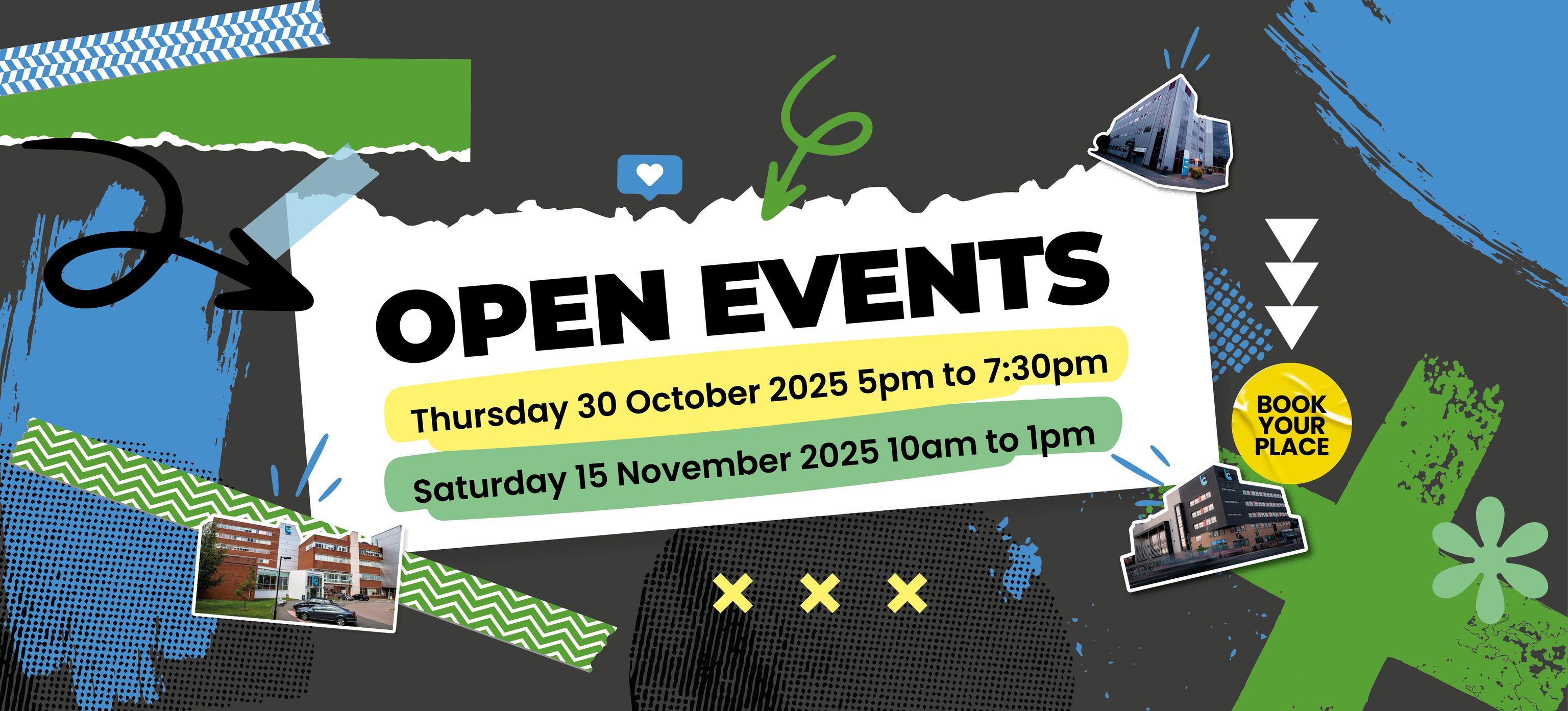Open events for Leicester College on 30 October and 15 November