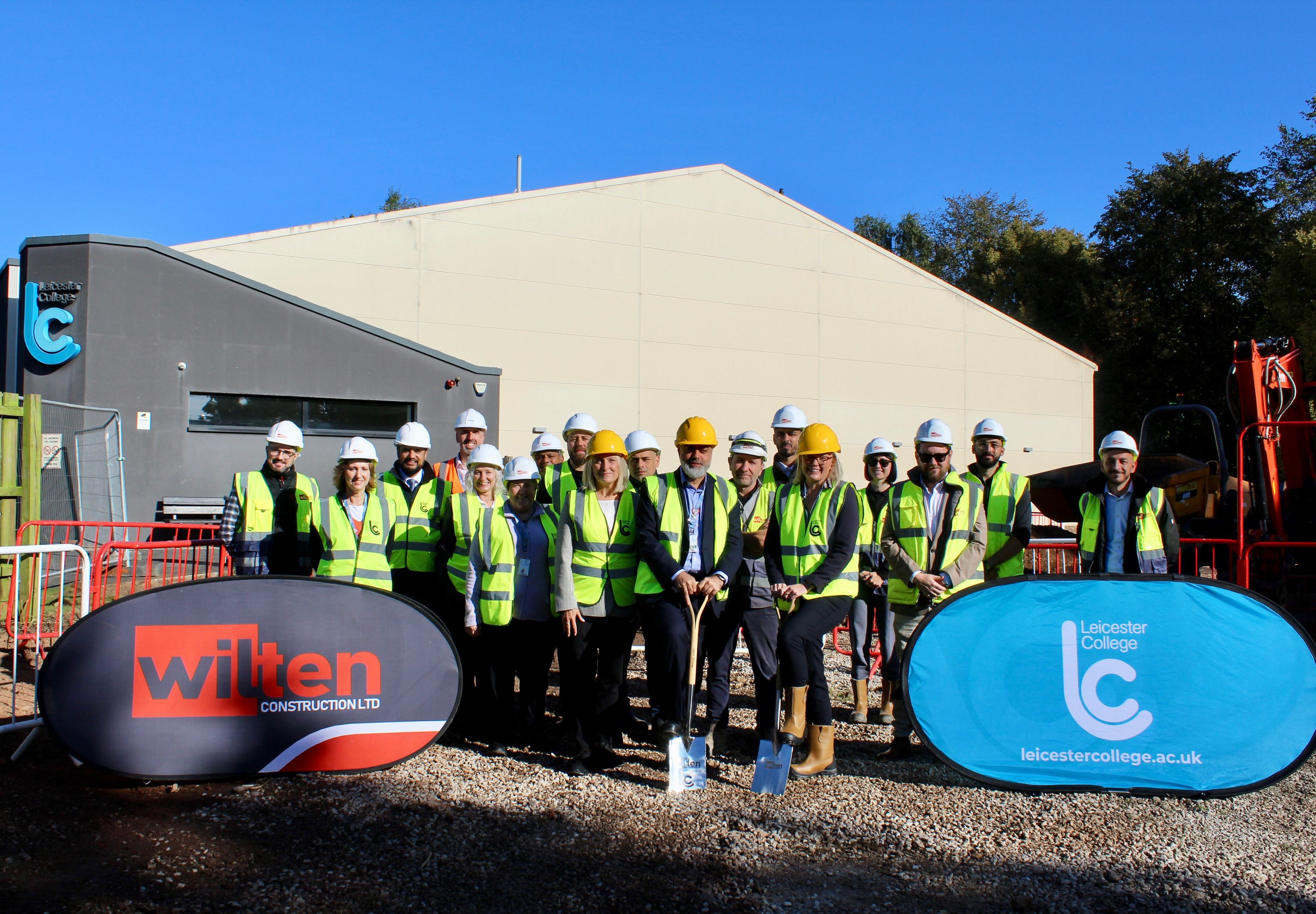 Leicester College staff and governor with Wilten staff participate in ground breaking ceremony