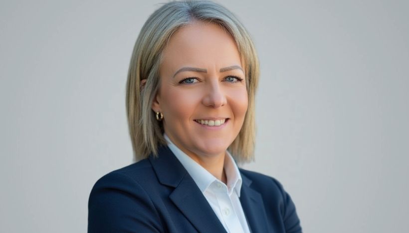 Amanda Scott, new Director of Human Resources, smiling while facing the camera, wearing a blue suit jacket