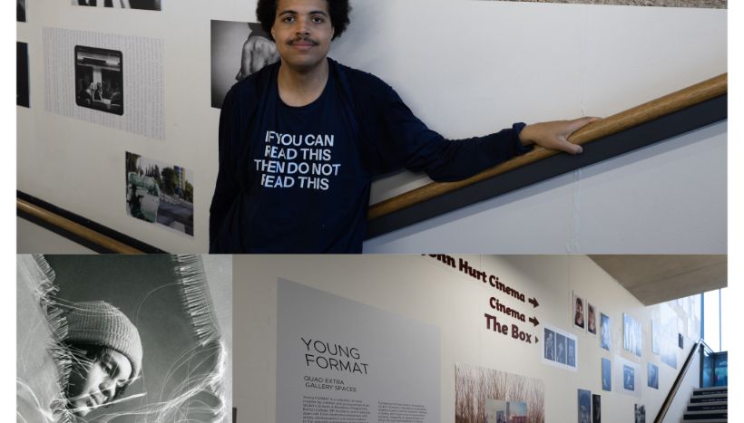 Leicester College student Joshua with his portrait submission at FORMAT International Photo Festival.