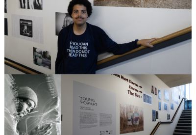 Leicester College student Joshua with his portrait submission at FORMAT International Photo Festival.