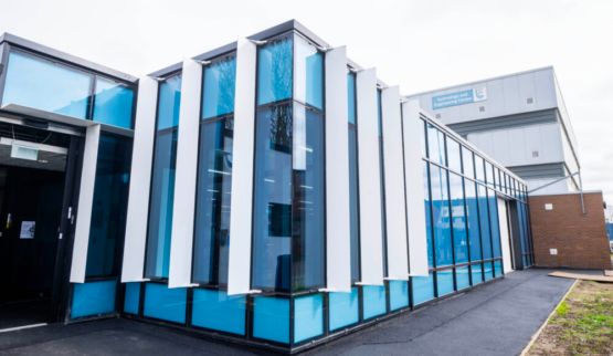 Exterior view of entrance of B block at Leicester College's Abbey Park Campus