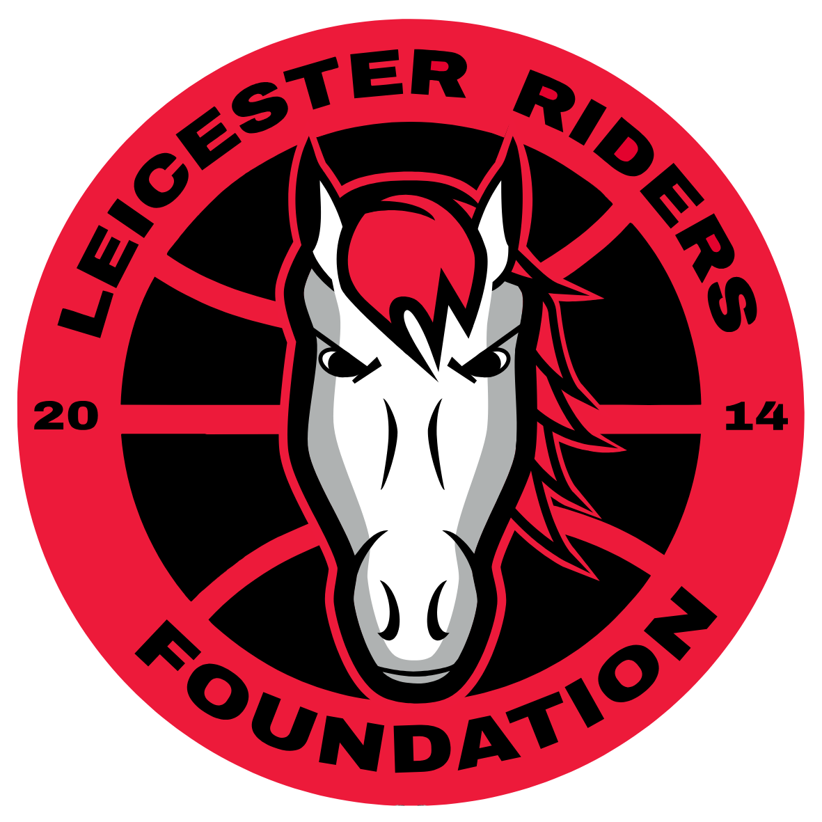 leicester riders foundation logo - circle with a basketball silhouette in the centre and a horses head in the middle