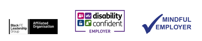 Black FE leadership group, disability confident and mindful employer logos